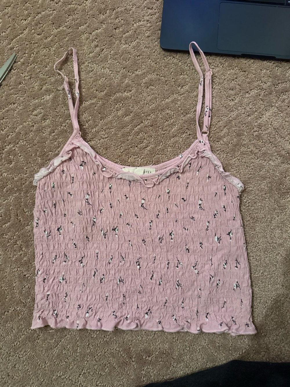 La Hearts Pink Floral Textured Cropped Cami